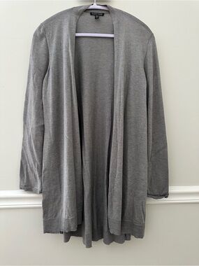 Eileen Fisher Soft Gray Long Open-Front Cardigan Medium
